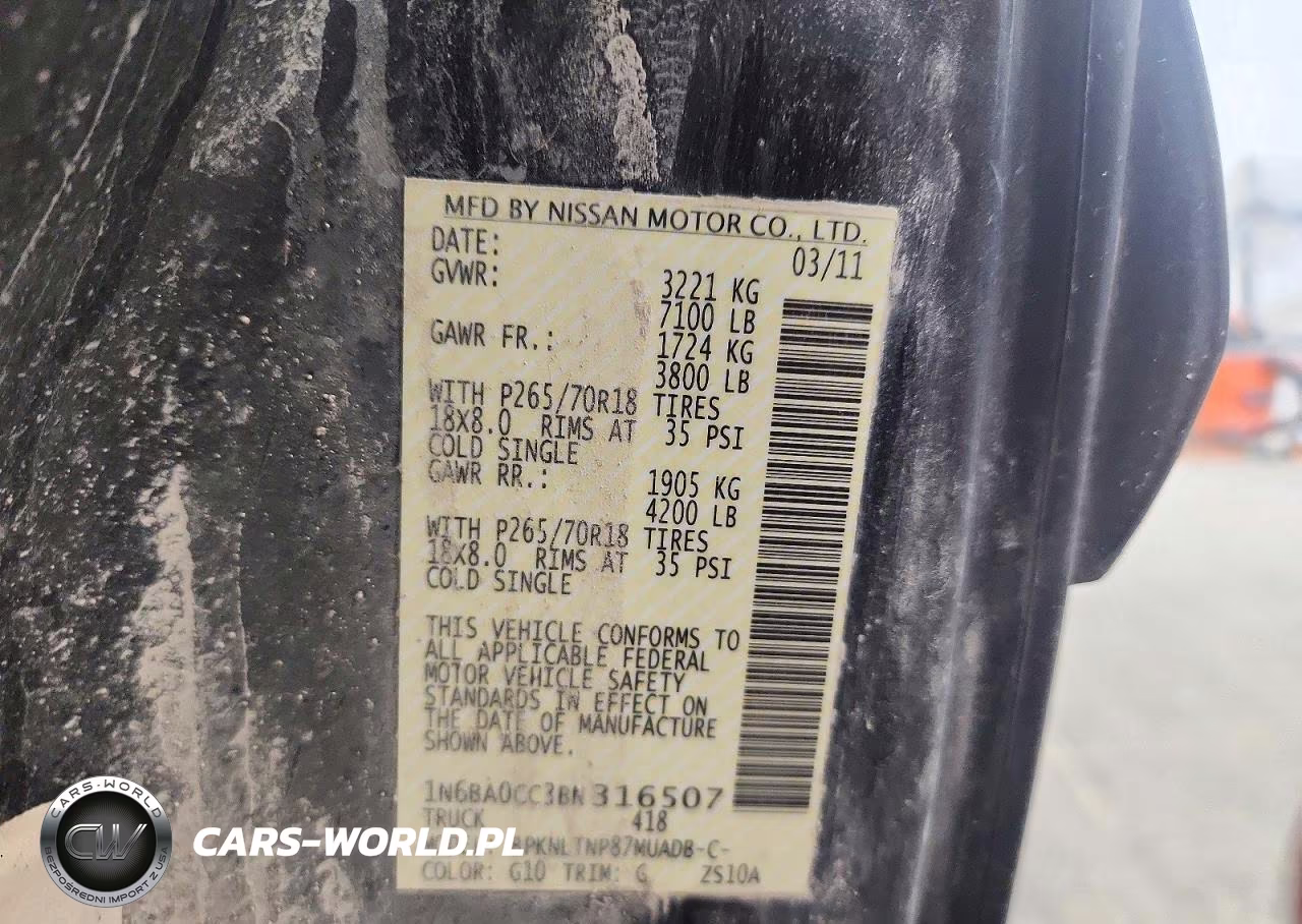 2011 Nissan Titan Sv VIN:1N6BA0CC3BN316507 - 12