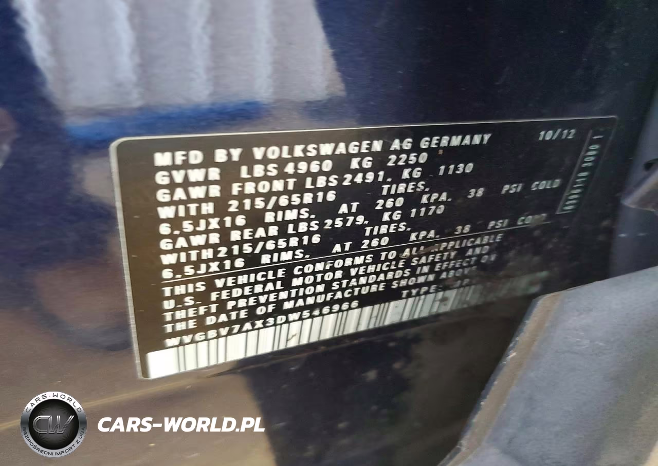 2013 VOLKSWAGEN TIGUAN S VIN:WVGBV7AX3DW546966 - 13