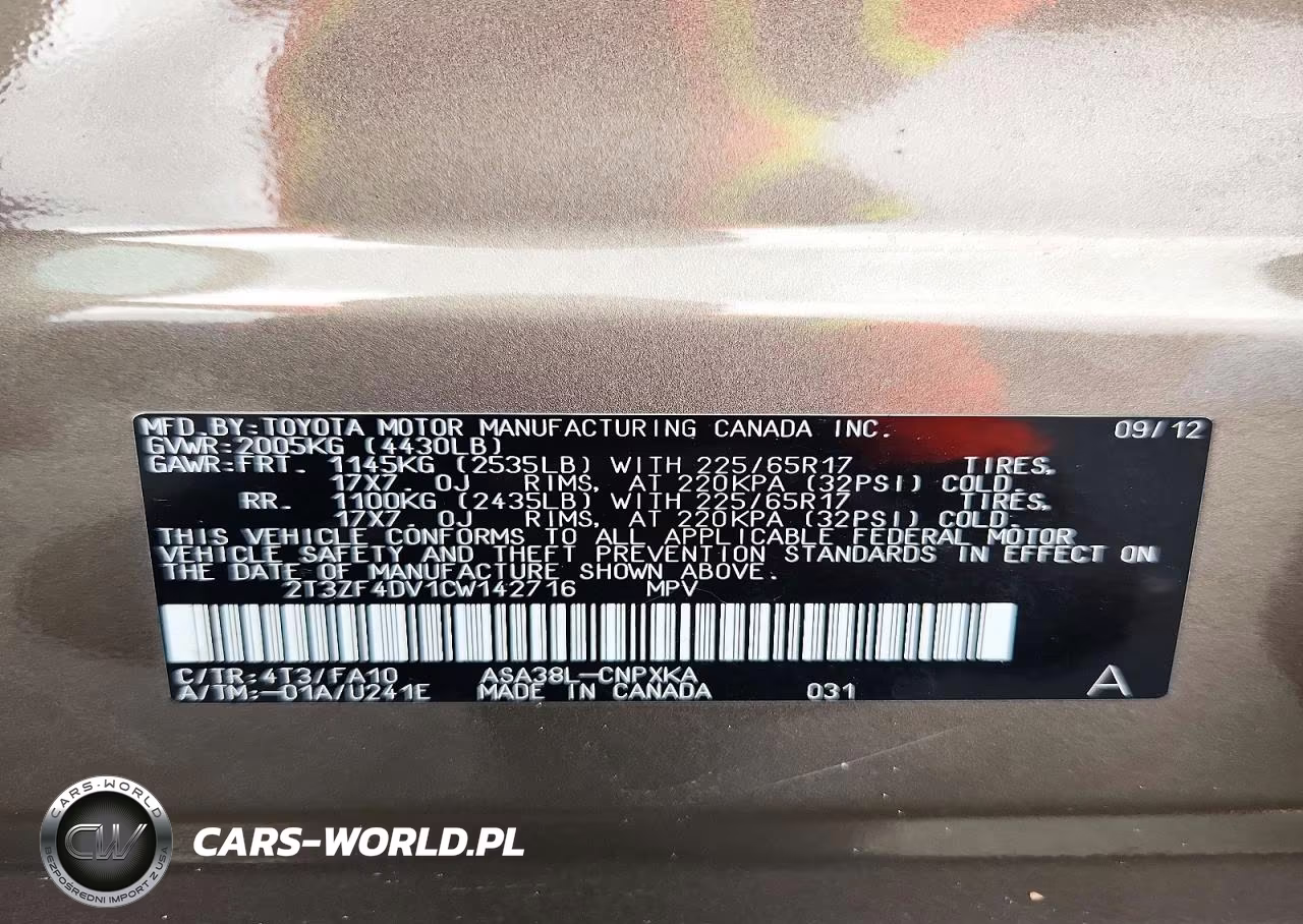 2012 Toyota Rav4 Base VIN:2T3ZF4DV1CW142716 - 13