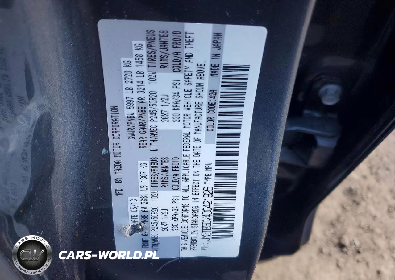 2013 Mazda Cx-9 Grand Touring VIN:JM3TB3DV4D0421926 - 13