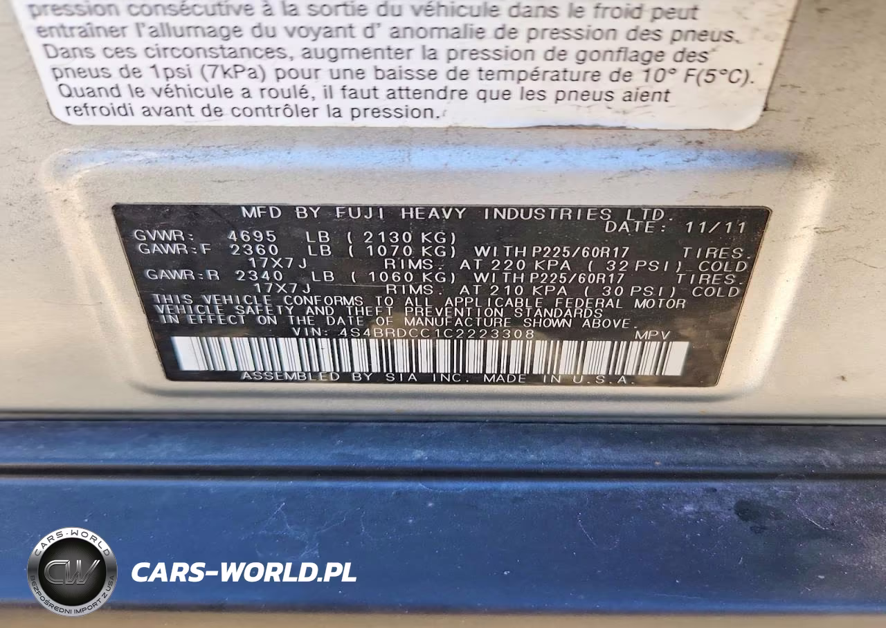 2012 Subaru Outback 3.6R Premium VIN:4S4BRDCC1C2223308 - 13
