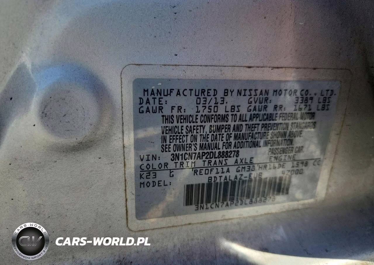 2013 Nissan Versa 1.6 S VIN:3N1CN7AP2DL888278 - 12