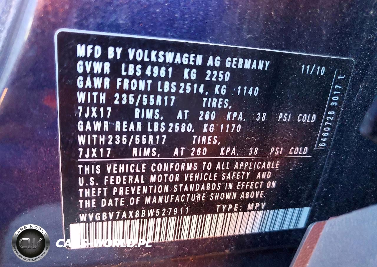 2011 Volkswagen Tiguan S VIN:WVGBV7AX8BW527911 - 8