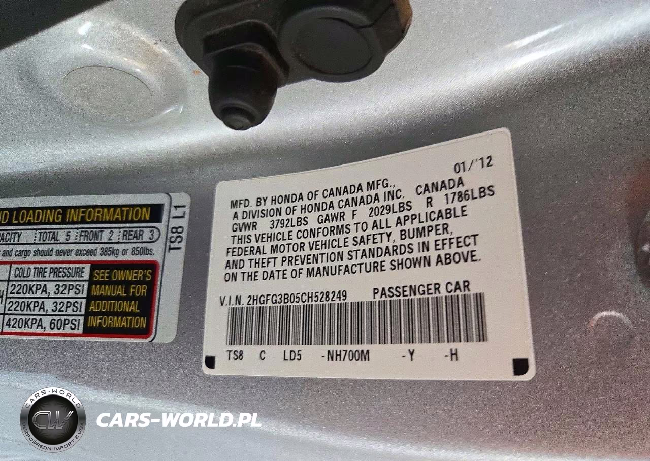 2012 Honda Civic Exl VIN:2HGFG3B05CH528249 - 12