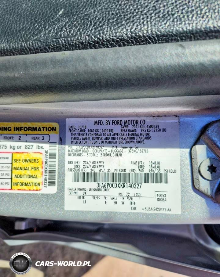 2019 Ford Fusion Sel VIN:3FA6P0CDXKR140327 - 12