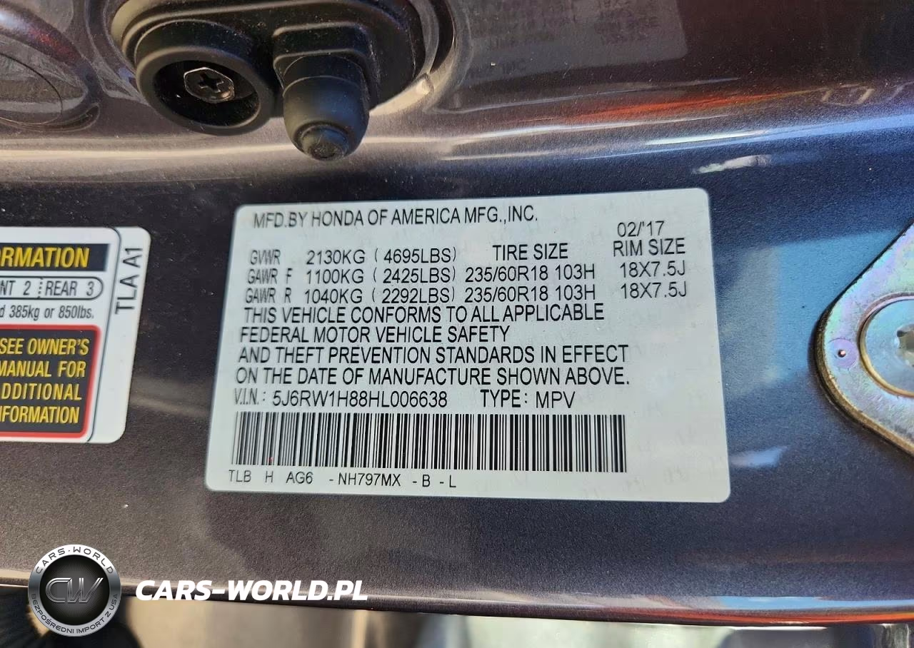 2017 Honda Cr-V Exl VIN:5J6RW1H88HL006638 - 13