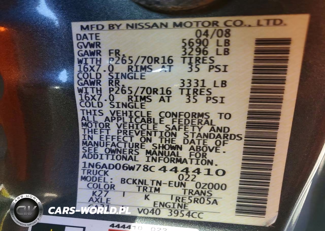 2008 Nissan Frontier Se V6 VIN:1N6AD06W78C444410 - 12