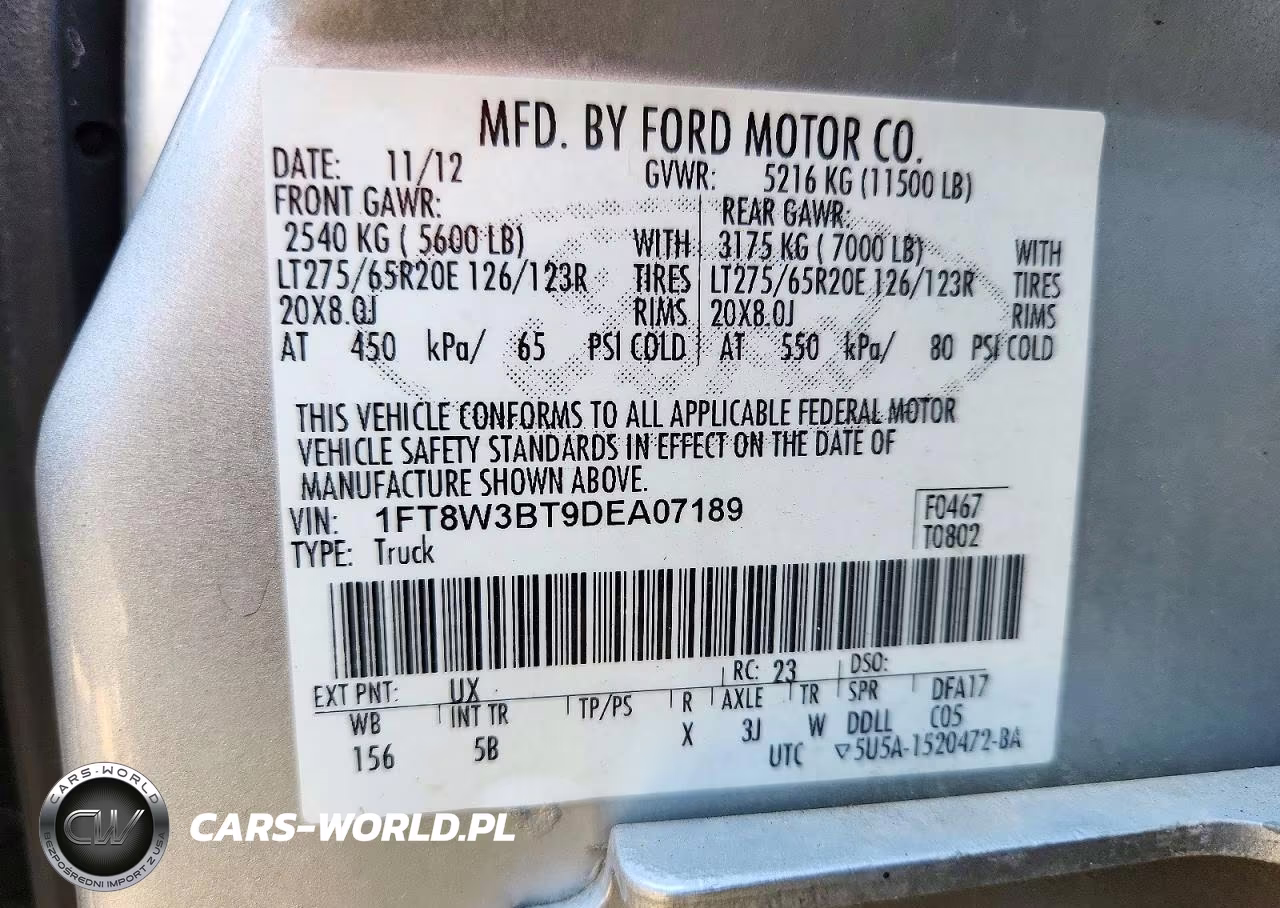 2013 Ford F350 Super Duty VIN:1FT8W3BT9DEA07189 - 12
