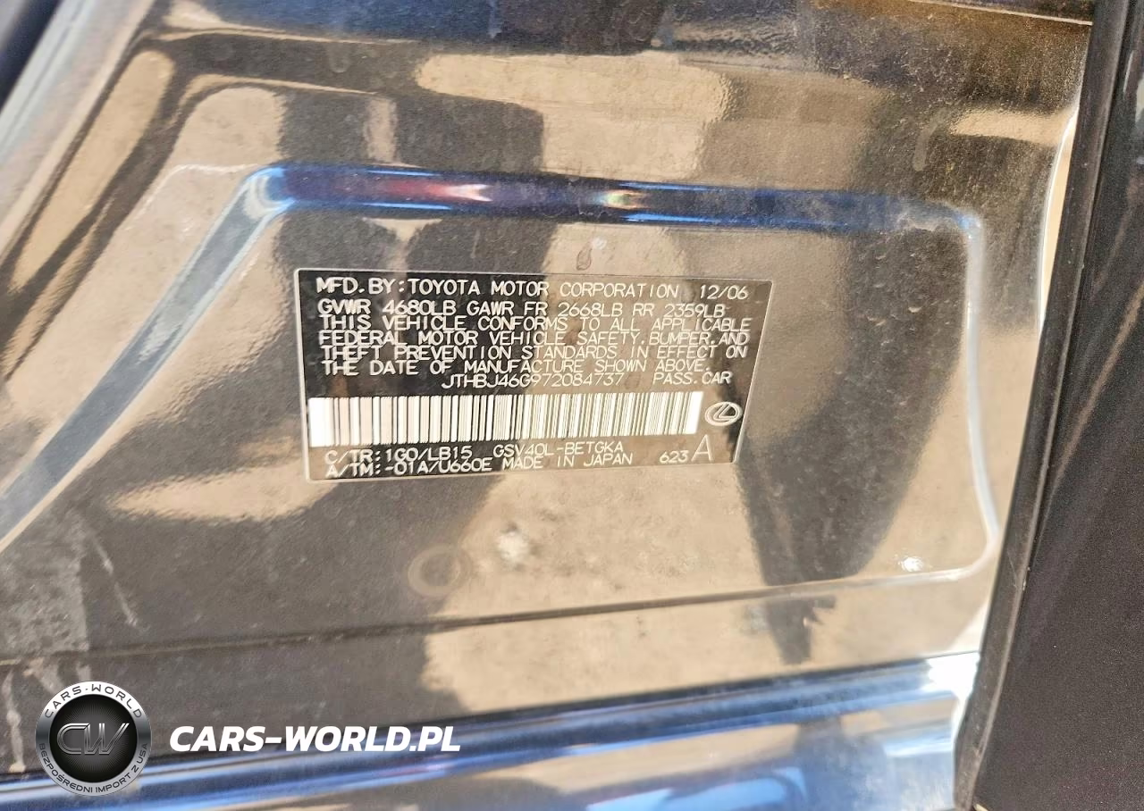 2007 Lexus Es 350 VIN:JTHBJ46G972084737 - 12