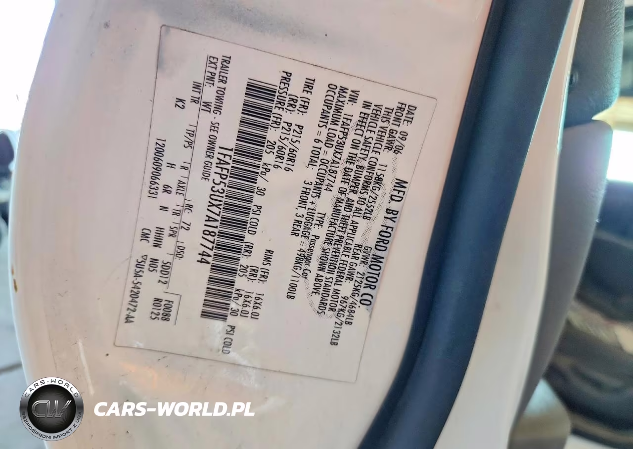 2007 Ford Taurus Se VIN:1FAFP53UX7A187744 - 12