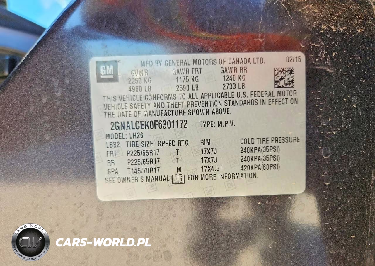 2015 Chevrolet Equinox Lt VIN:2GNALCEK0F6301172 - 14