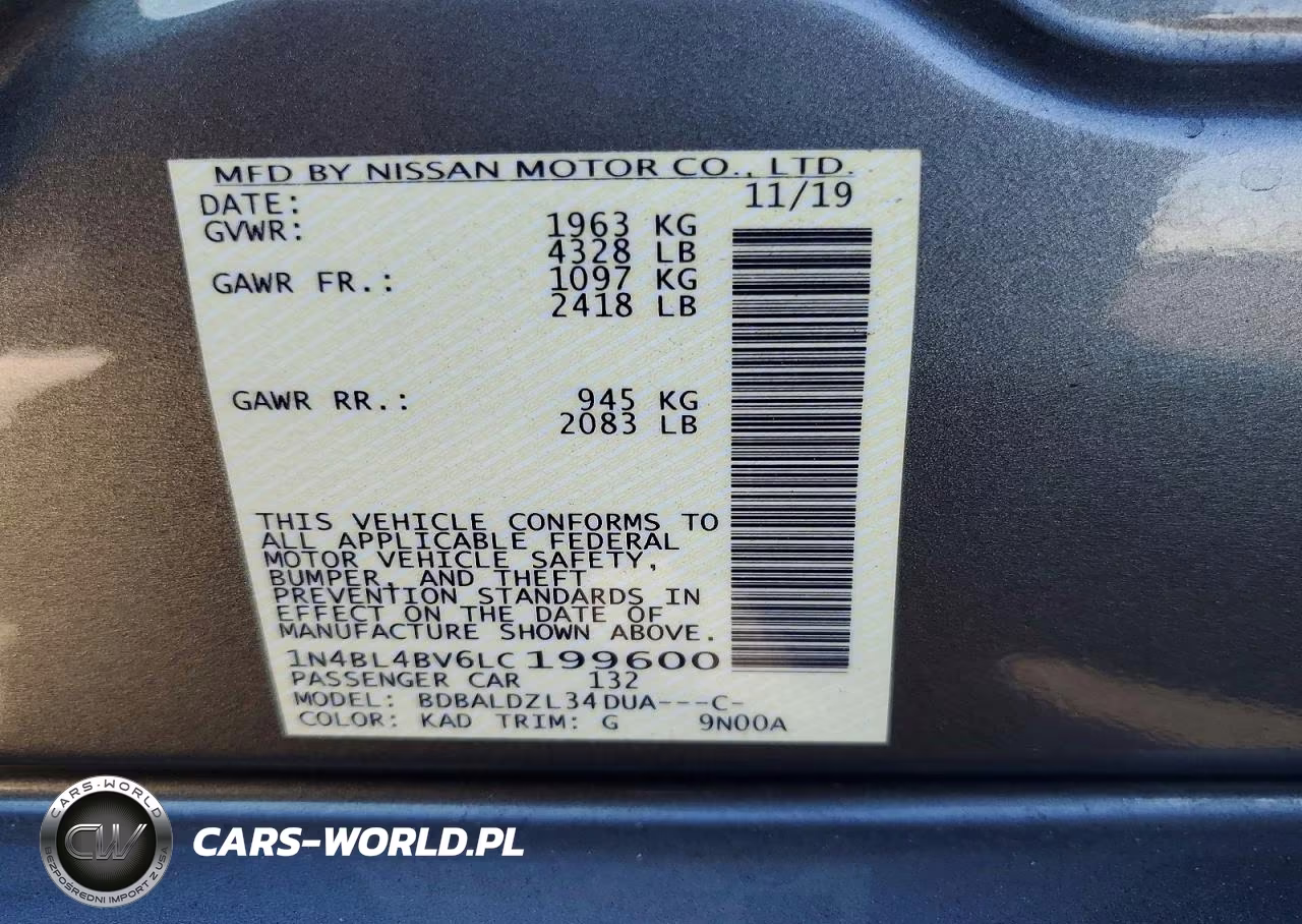 2020 Nissan Altima S VIN:1N4BL4BV6LC199600 - 13
