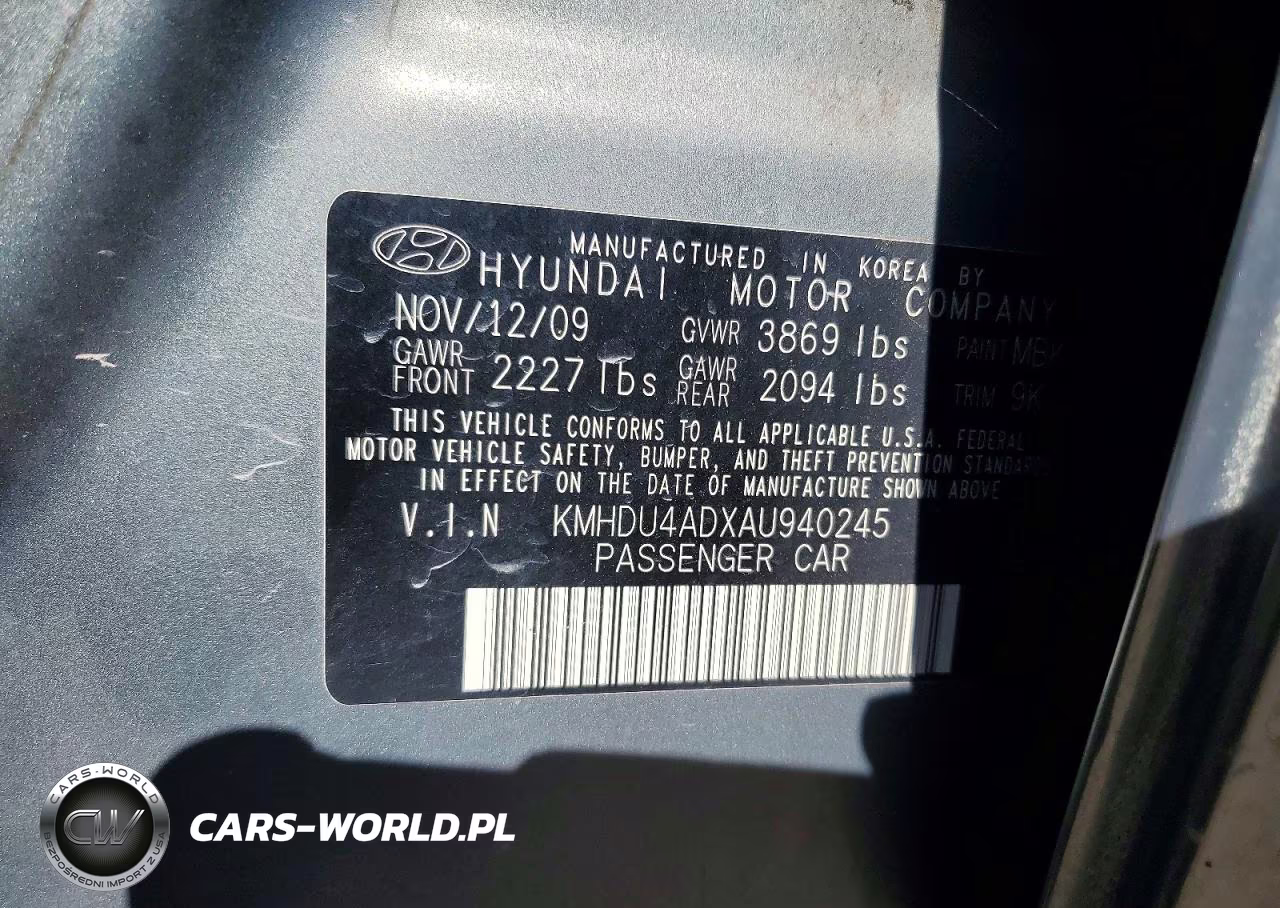 2010 Hyundai Elantra Gls VIN:KMHDU4ADXAU940245 - 12