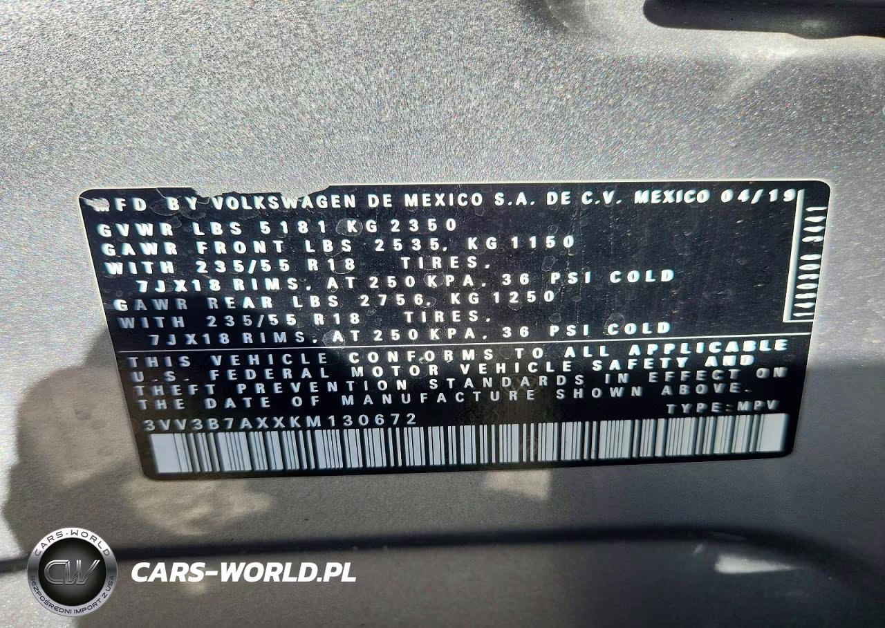 2019 Volkswagen Tiguan Se VIN:3VV3B7AXXKM130672 - 13