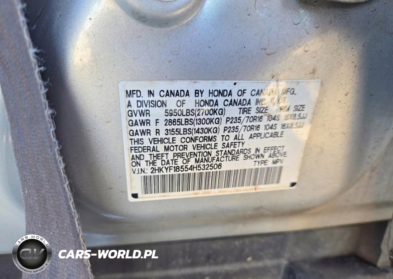2004 Honda Pilot Exl VIN:2HKYF18554H532506 - 13