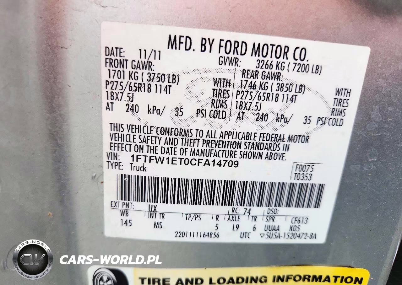 2012 Ford F150 Supercrew VIN:1FTFW1ET0CFA14709 - 12