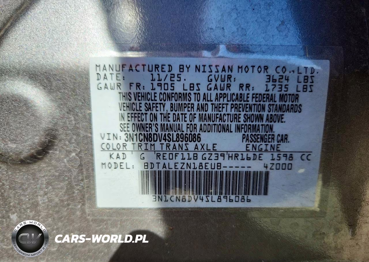 2025 Nissan Versa S VIN:3N1CN8DV4SL896086 - 12