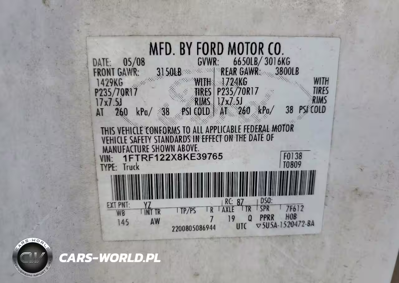 2008 Ford F150 VIN:1FTRF122X8KE39765 - 12