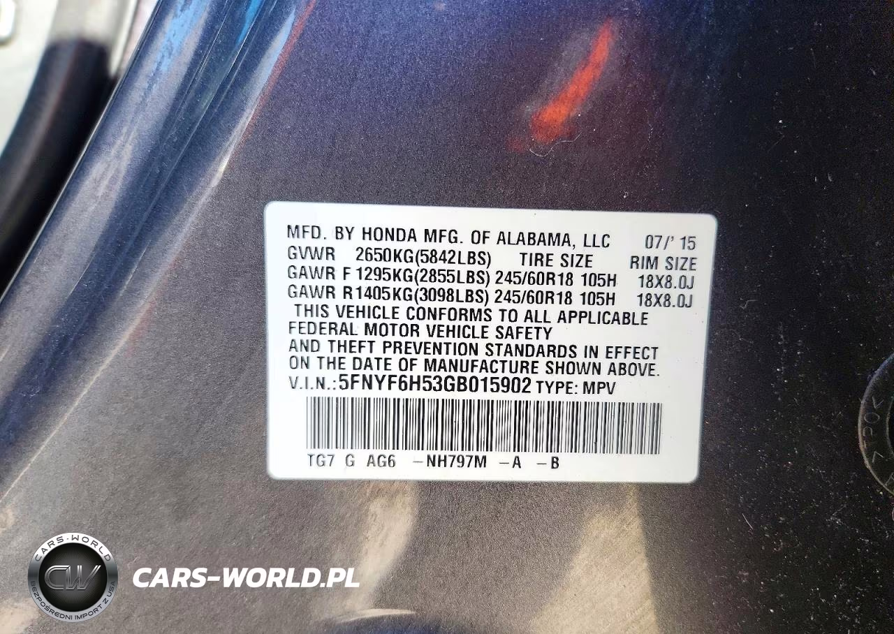 2016 Honda Pilot Exl VIN:5FNYF6H53GB015902 - 13