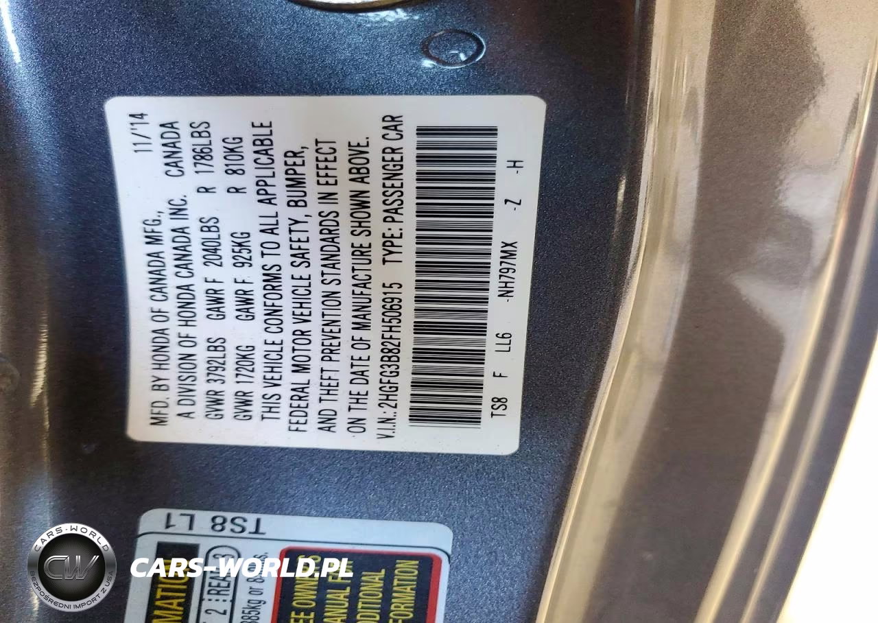 2015 Honda Civic Ex VIN:2HGFG3B82FH506915 - 12