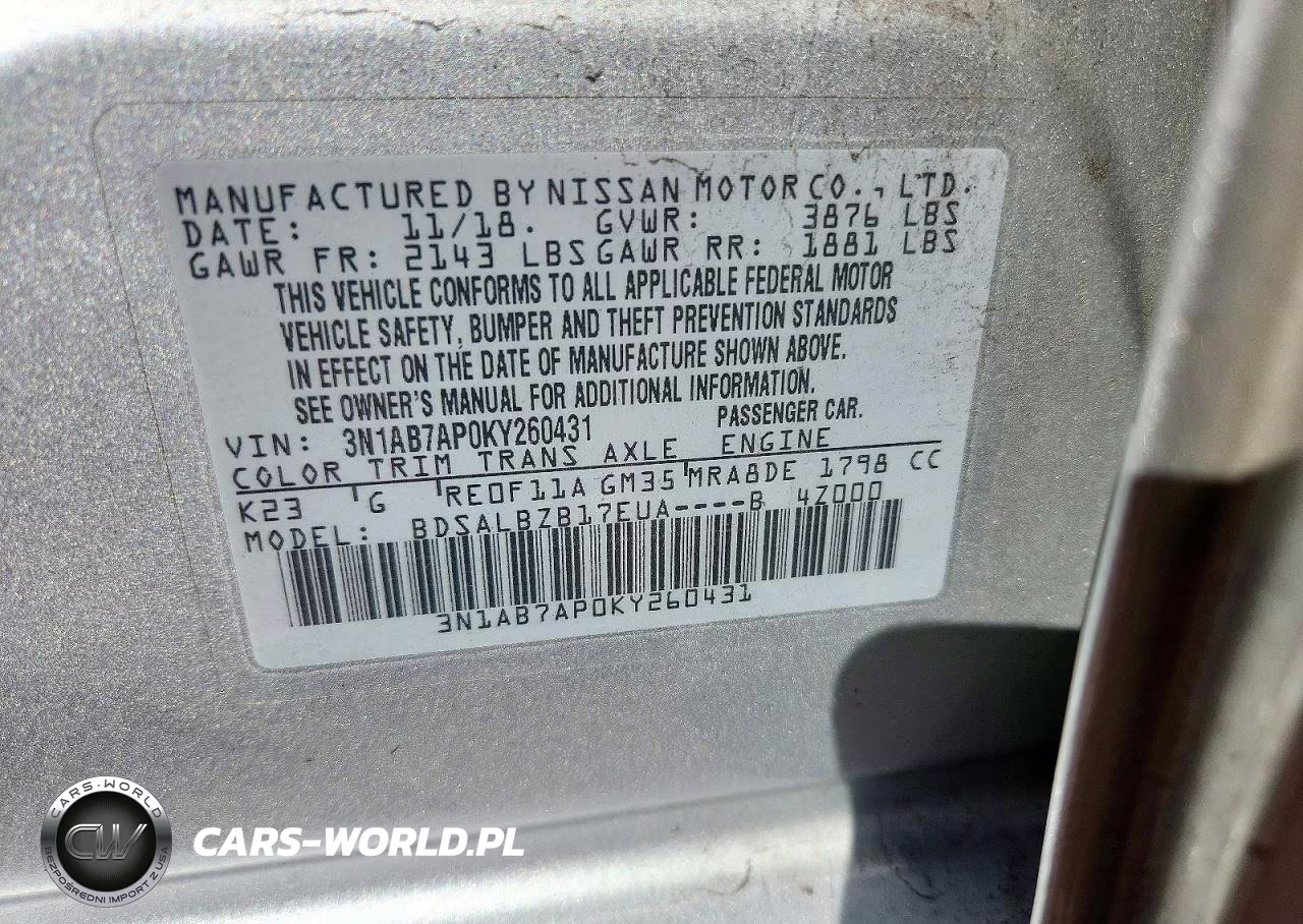 2019 Nissan Sentra S VIN:3N1AB7AP0KY260431 - 12