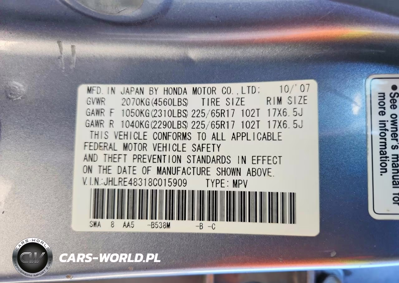 2008 Honda Cr-V Lx VIN:JHLRE48318C015909 - 13
