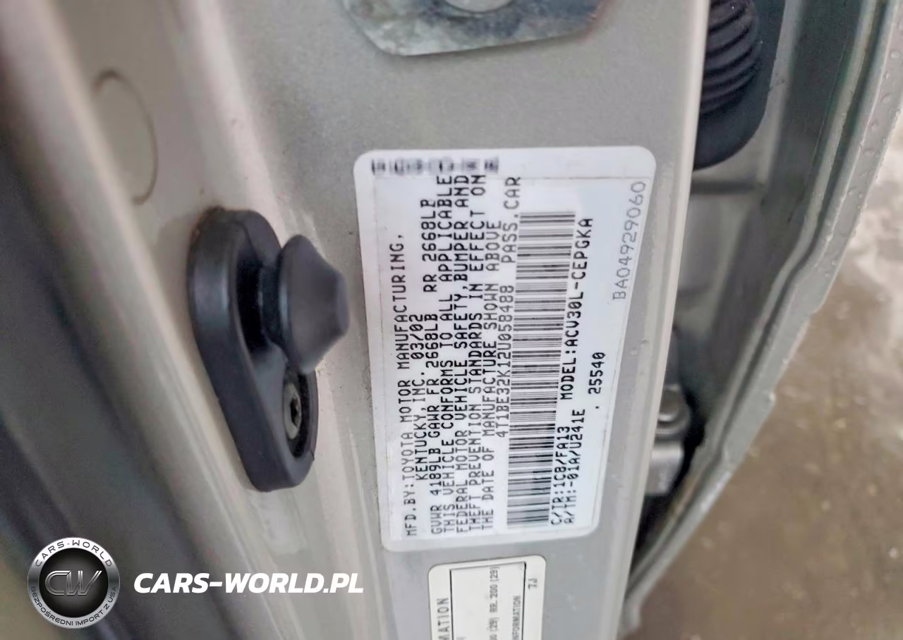 2002 Toyota Camry Xle VIN:4T1BE32K12U058488 - 12