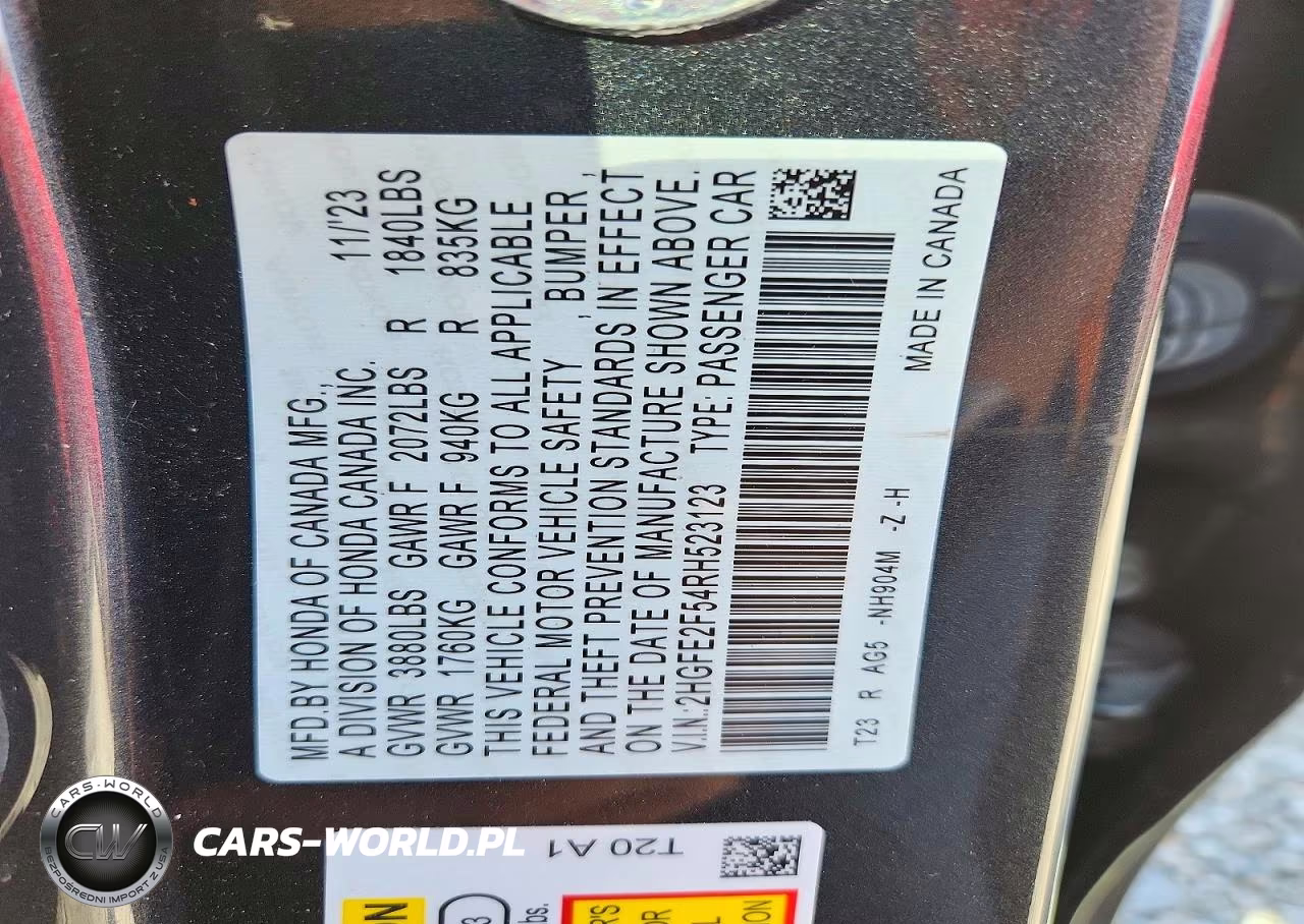 2024 Honda Civic Sport VIN:2HGFE2F54RH523123 - 12
