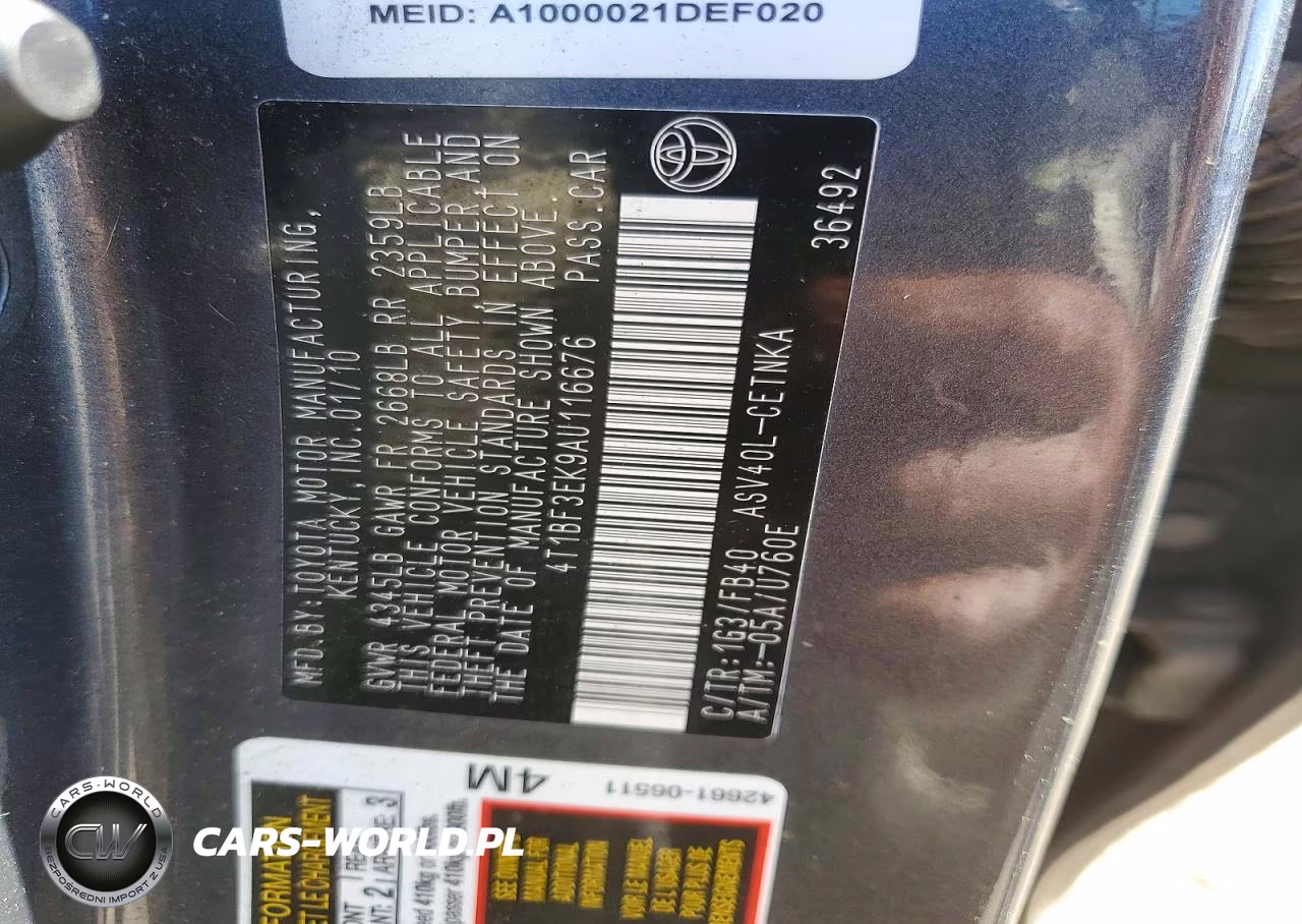 2010 Toyota Camry Le VIN:4T1BF3EK9AU116676 - 12