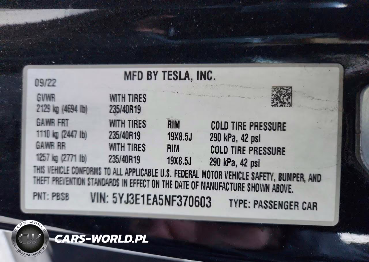 2022 Tesla Model 3 VIN:5YJ3E1EA5NF370603 - 12