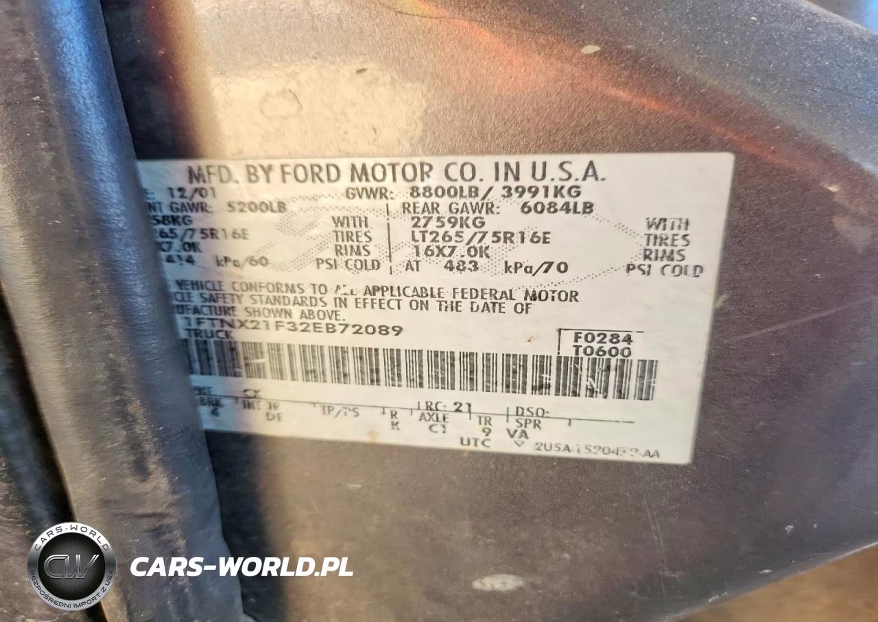 2002 Ford F250 Super Duty VIN:1FTNX21F32EB72089 - 12