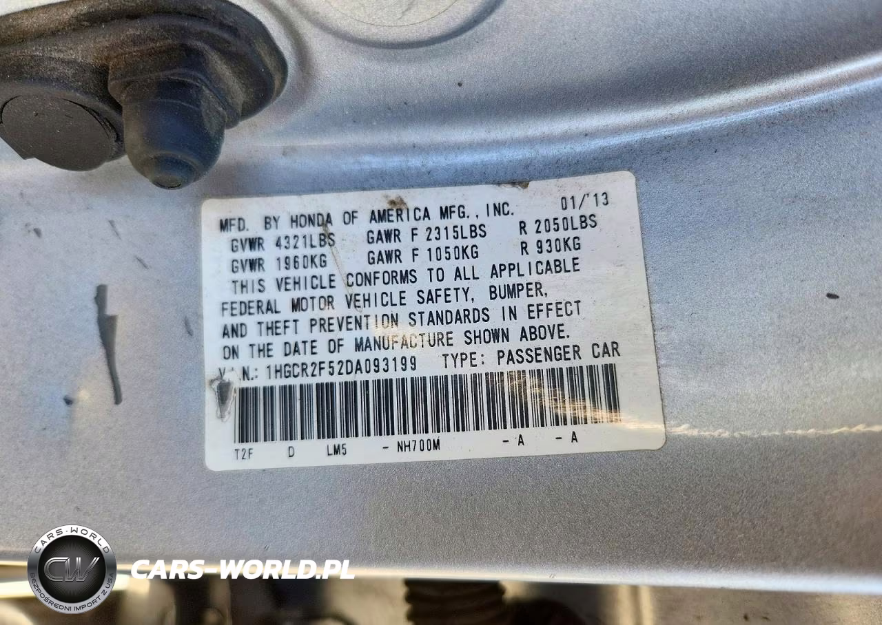 2013 Honda Accord Sport VIN:1HGCR2F52DA093199 - 12