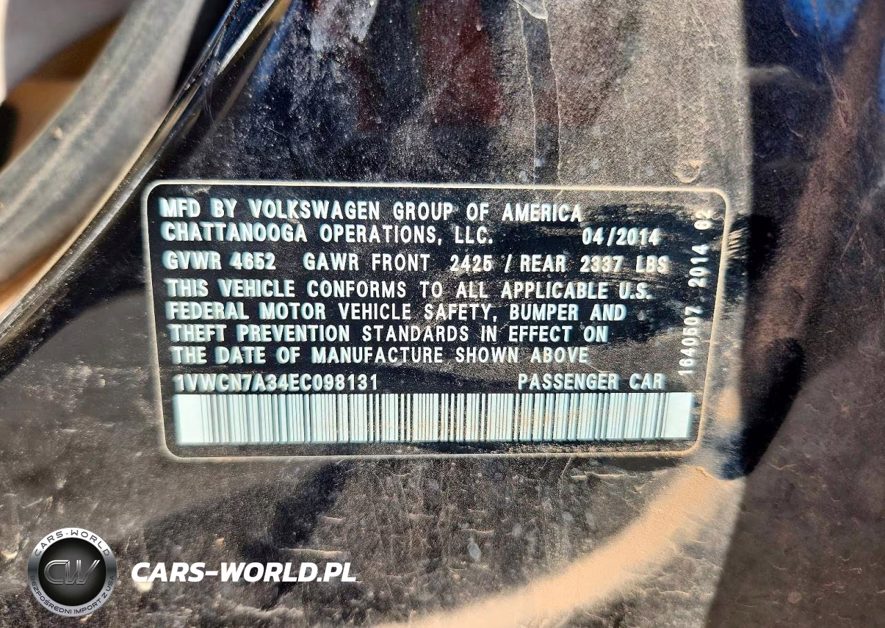 2014 Volkswagen Passat Sel VIN:1VWCN7A34EC098131 - 13