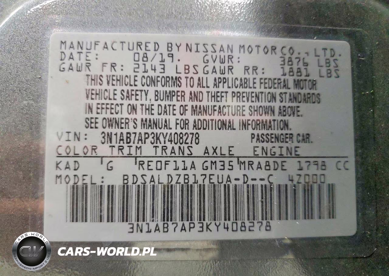 2019 Nissan Sentra Sv VIN:3N1AB7AP3KY408278 - 12