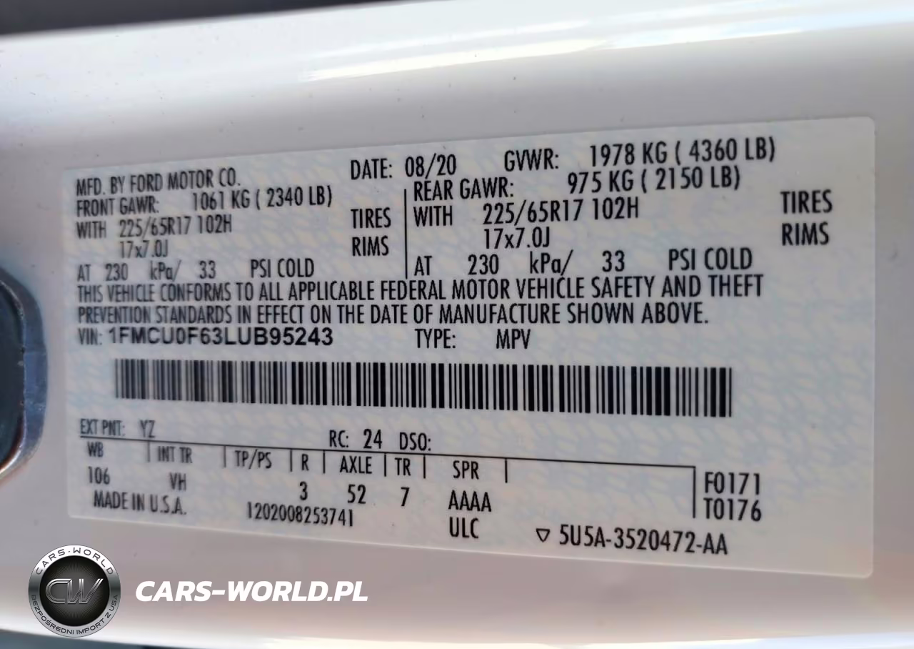 2020 Ford Escape S VIN:1FMCU0F63LUB95243 - 13