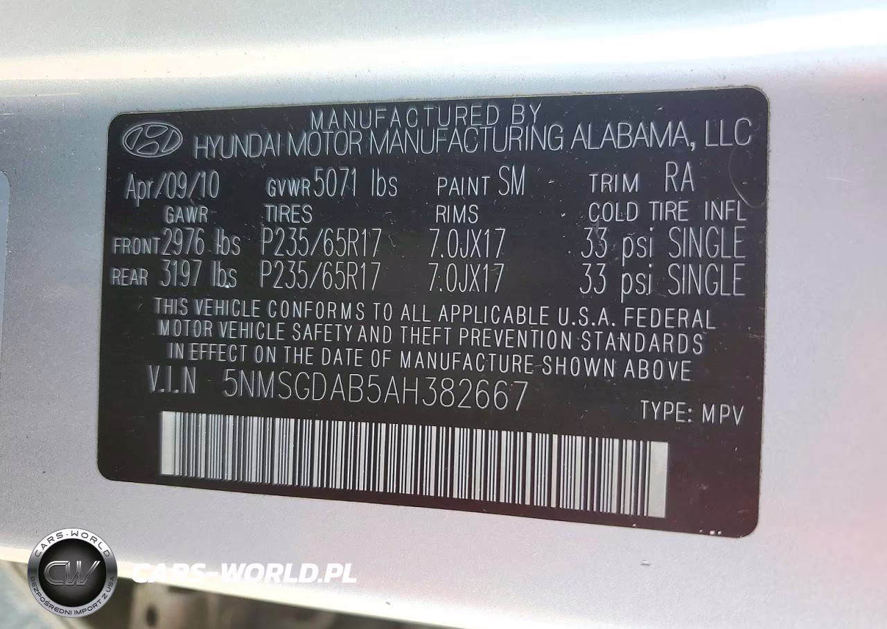 2010 Hyundai Santa Fe Gls VIN:5NMSGDAB5AH382667 - 13
