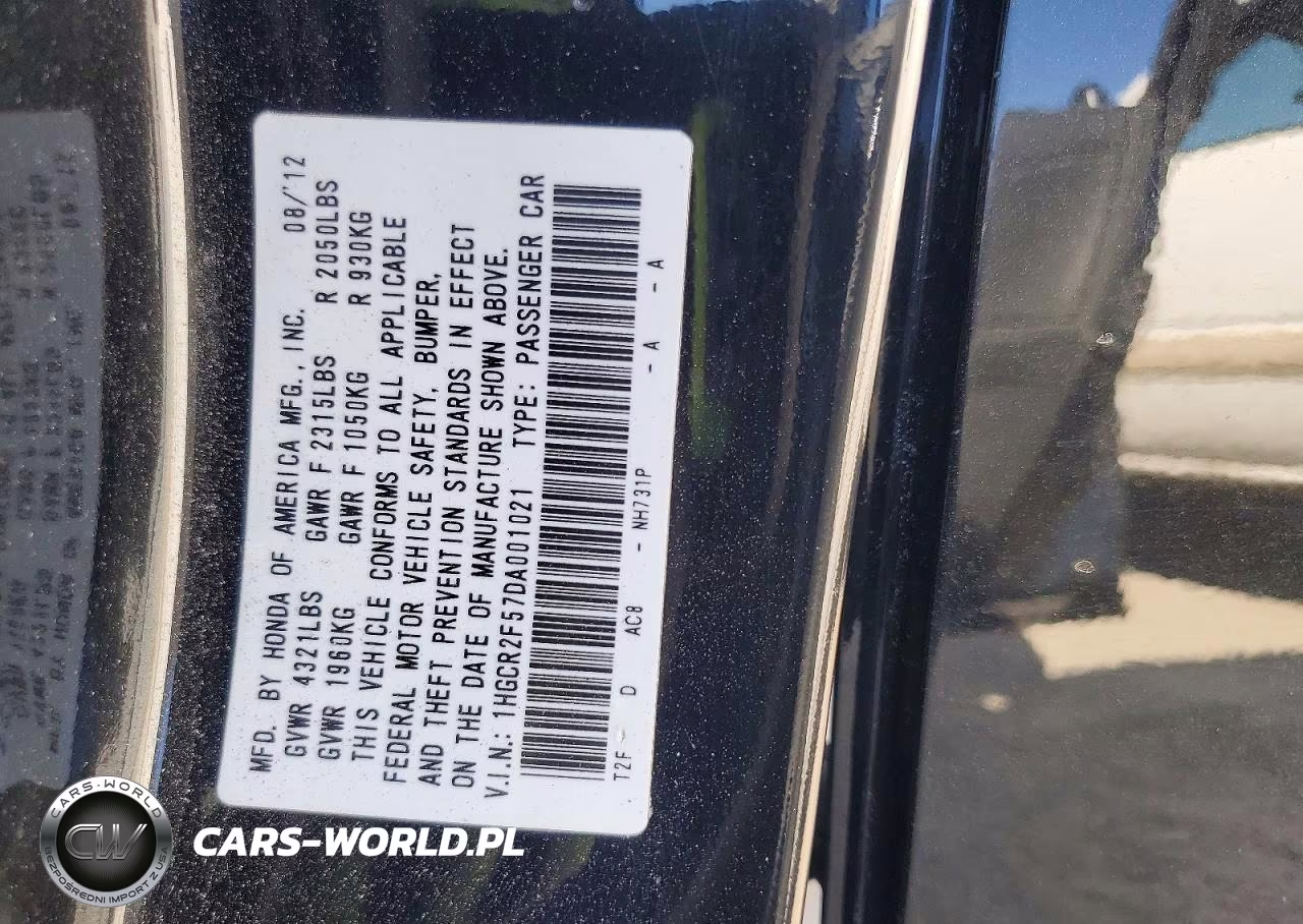 2013 Honda Accord Sport VIN:1HGCR2F57DA001021 - 13