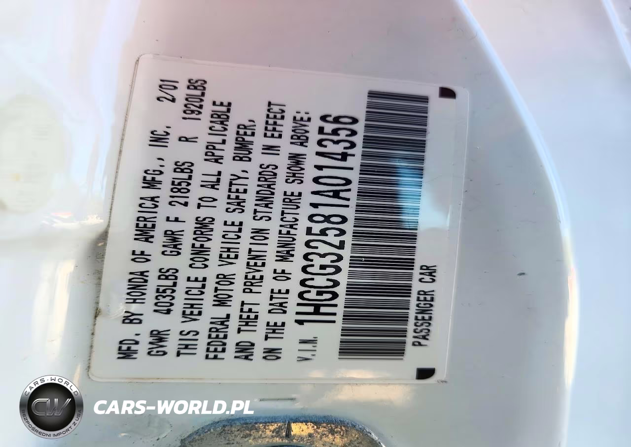 2001 Honda Accord Ex VIN:1HGCG32581A014356 - 13