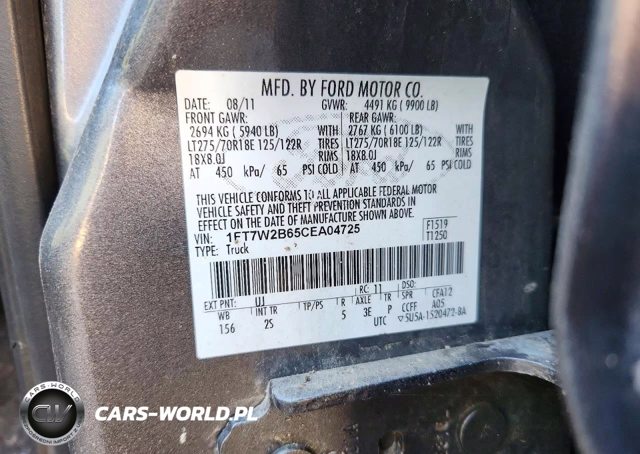 2012 Ford F250 Super Duty VIN:1FT7W2B65CEA04725 - 12