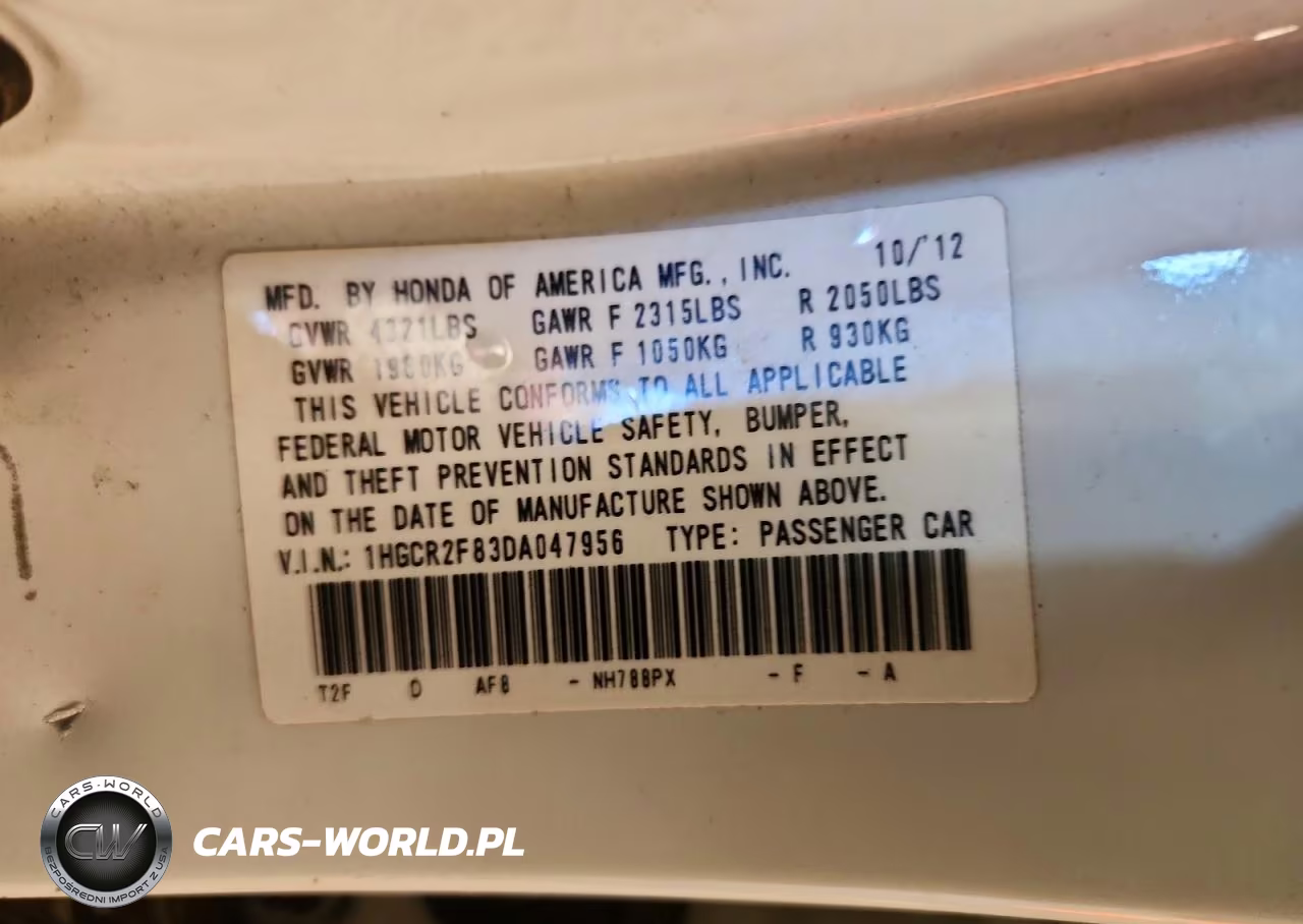 2013 Honda Accord Exl VIN:1HGCR2F83DA047956 - 12