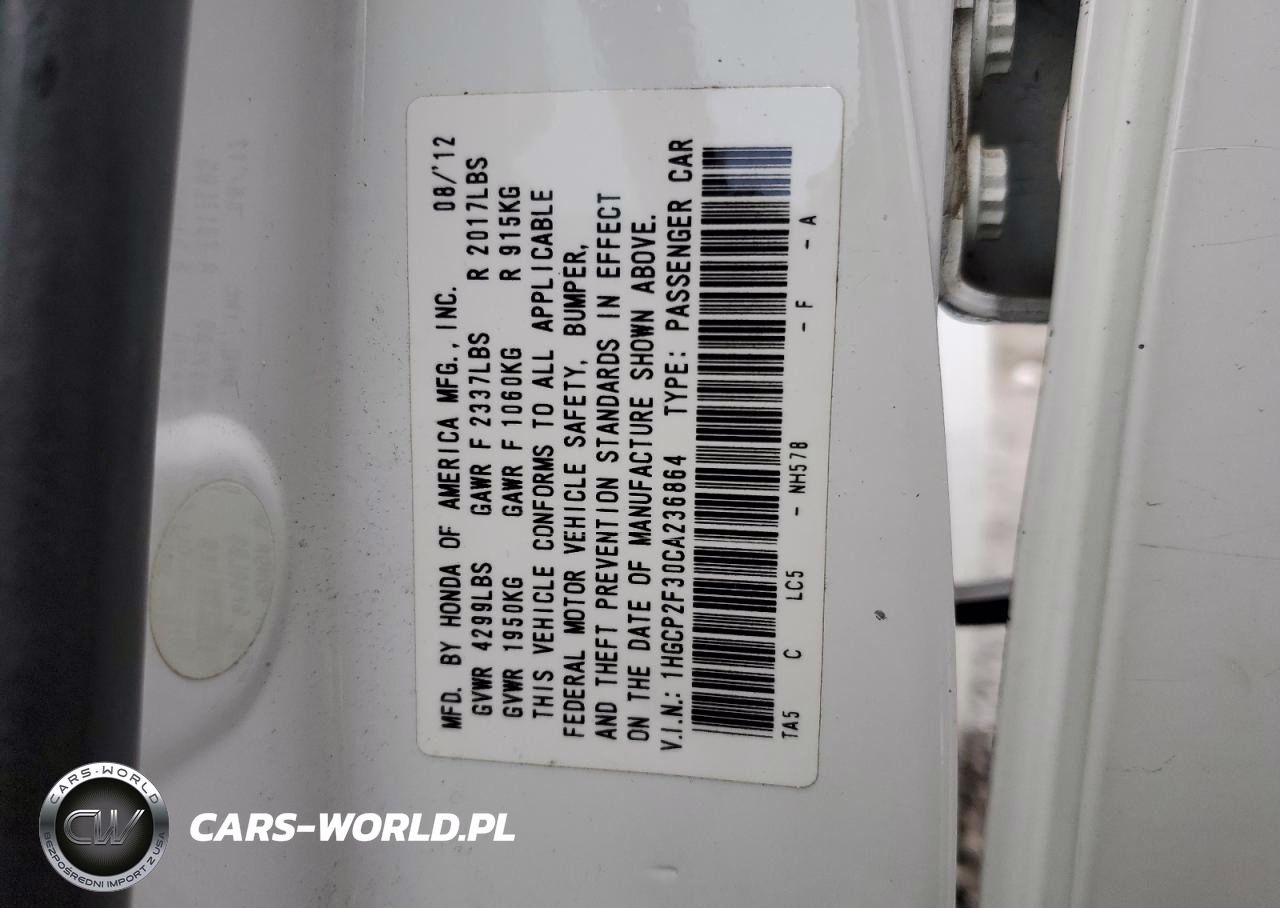 2012 Honda Accord Lx VIN:1HGCP2F30CA236864 - 12