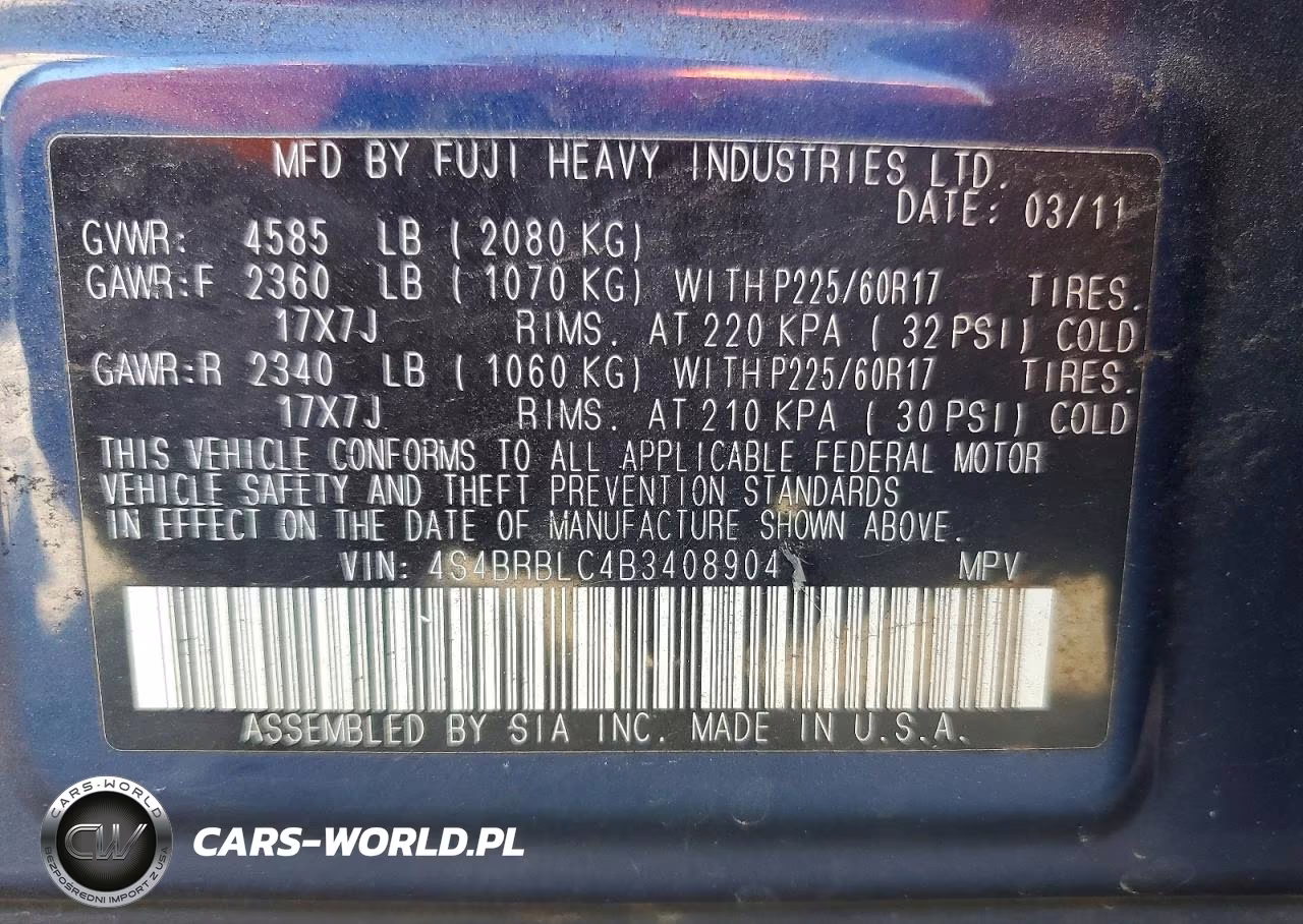 2011 Subaru Outback 2.5I Limited VIN:4S4BRBLC4B3408904 - 13