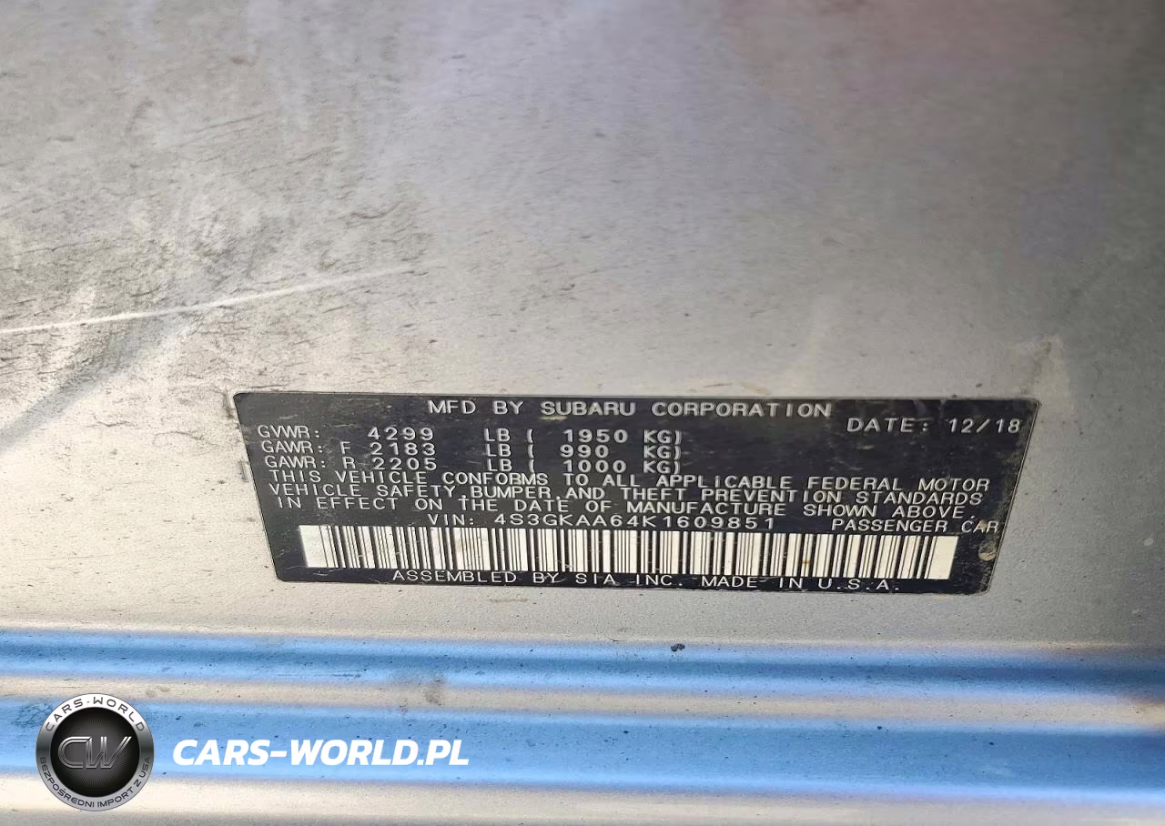 2019 Subaru Impreza VIN:4S3GKAA64K1609851 - 12