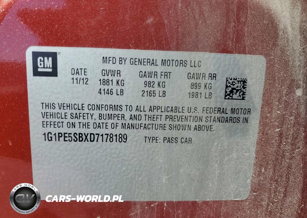2013 Chevrolet Cruze Lt VIN:1G1PE5SBXD7178189 - 12