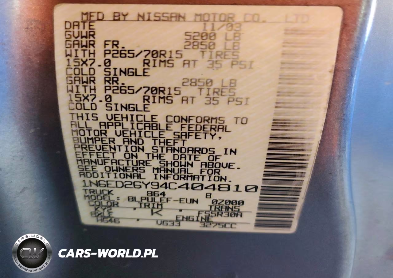 2004 Nissan Frontier Xe-V6 VIN:1N6ED26Y94C404810 - 12