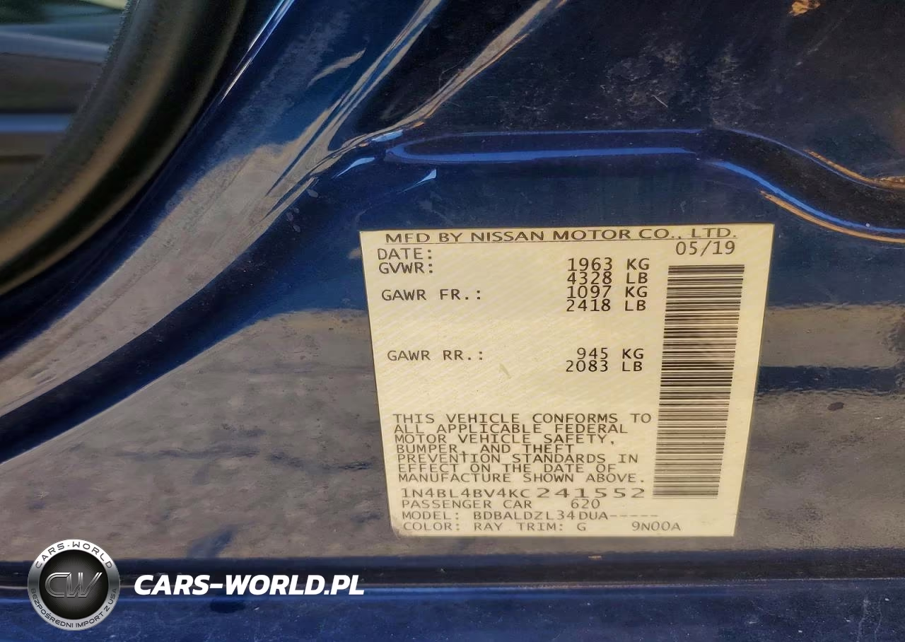 2019 Nissan Altima S VIN:1N4BL4BV4KC241552 - 12