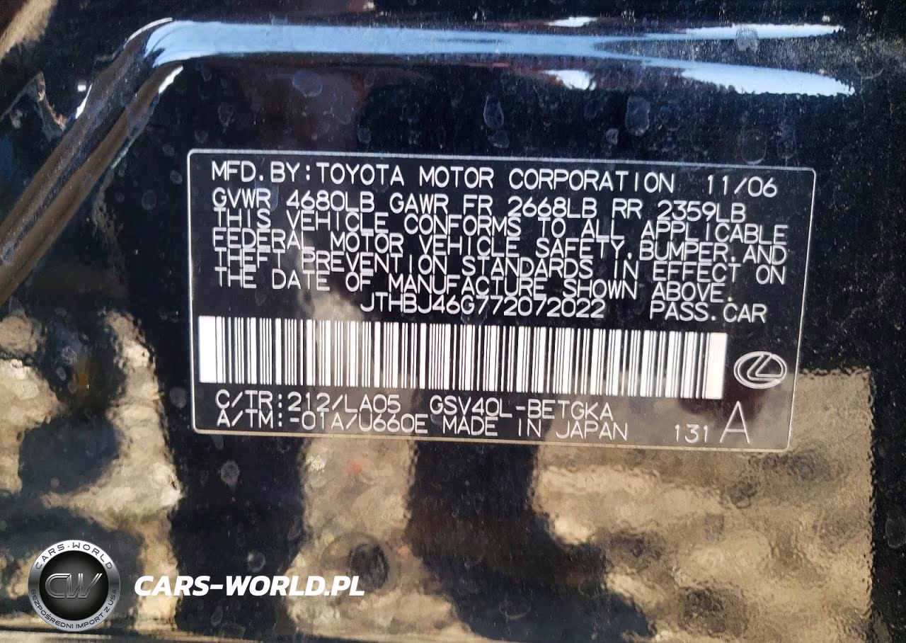 2007 Lexus Es 350 VIN:JTHBJ46G772072022 - 12