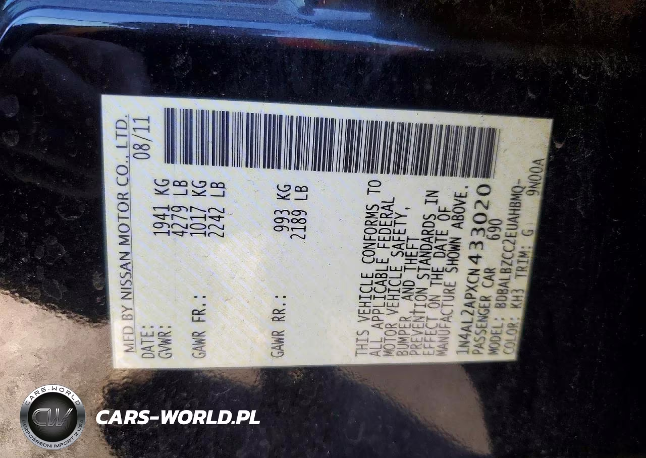 2012 Nissan Altima 2.5 VIN:1N4AL2APXCN433020 - 12