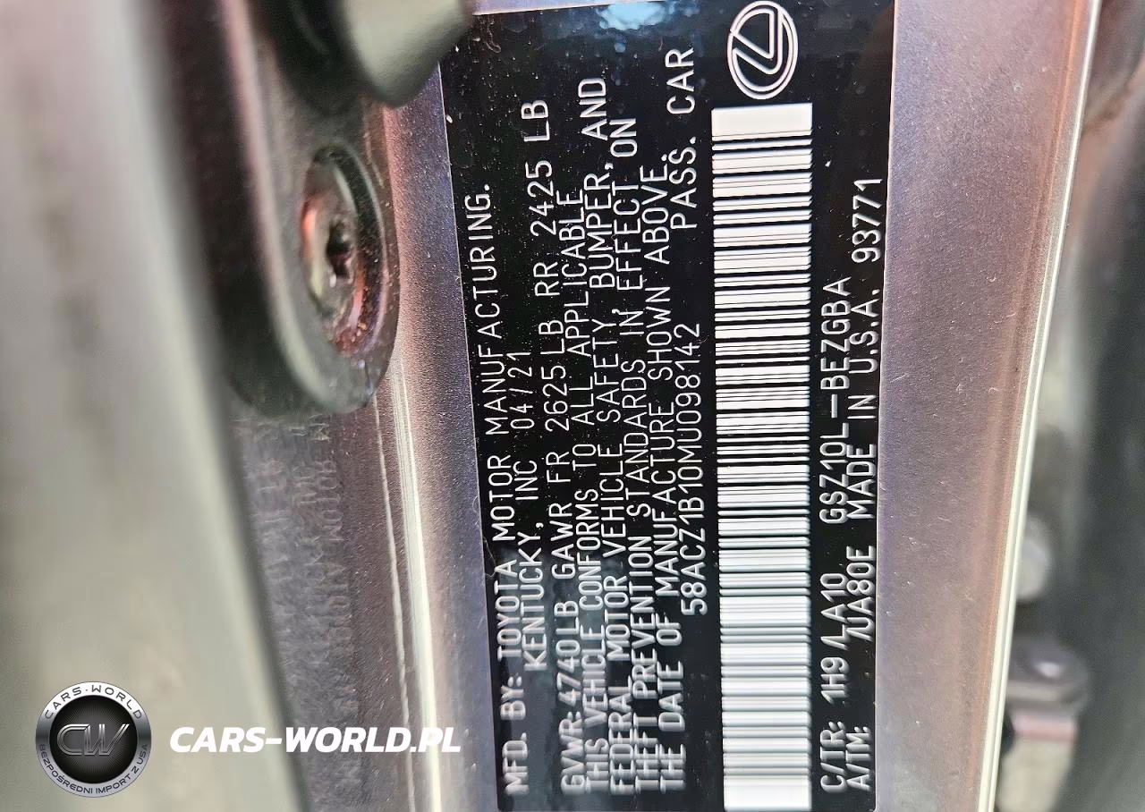 2021 Lexus Es 350 Base VIN:58ACZ1B10MU098142 - 12