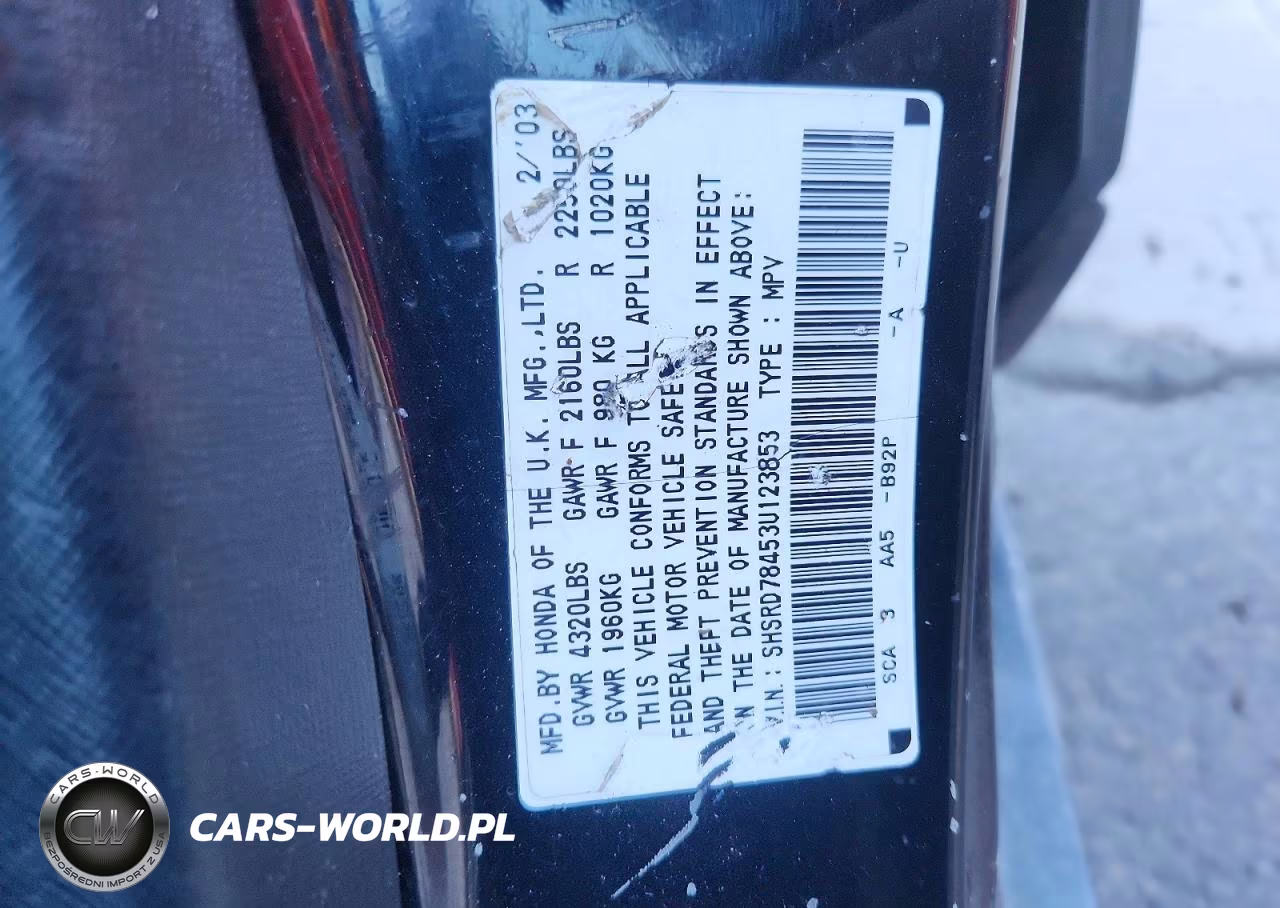 2003 Honda Cr-V Lx VIN:SHSRD78453U123853 - 13